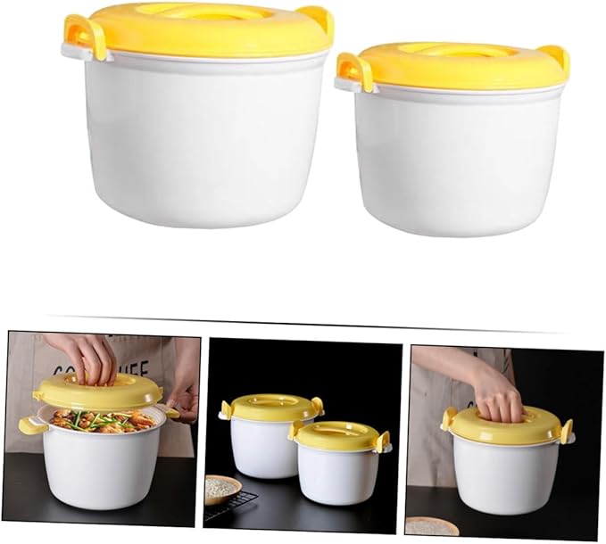 Ciieeo 2pcs Portable Rice Cooker and Microwave Steamer Set Food-grade Plastic Design for Rice and Vegetables Convenient Kitchen Cookware for Home and Office Use