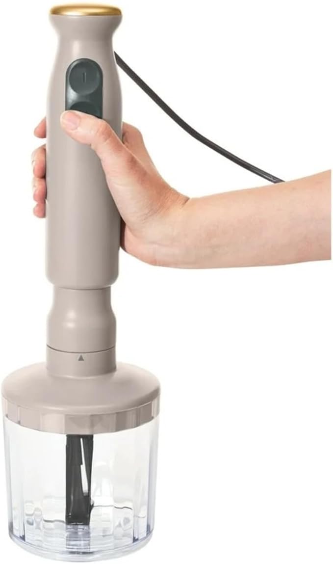 Cordless Hand Blender with 2-Cup Chopper Whisk &amp Large Measuring Cup Perfect for Cooking Smoothies Sauces Purees and Meal Prep (Porcini Taupe)