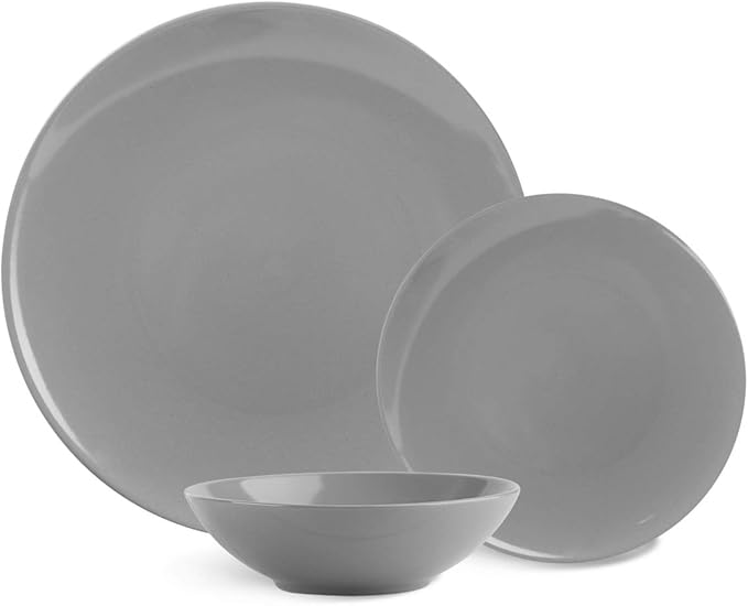 Amazon Basics 18-Piece Stoneware Dinnerware Set Service for 6 Microwave and Dishwasher Safe Plates and Bowls for Everyday Use Smokey Grey