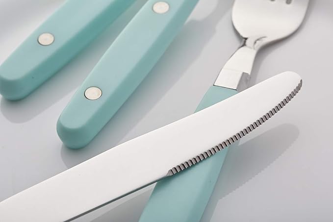 ANNOVA Silverware Set Retro/Rivet Colorful Stainless Steel Tableware Kitchen Flatware Set Utensils Includes Dinner Knives Forks Spoons Salad Forks &amp Dessert Spoons (Turquoise 20 Pieces)