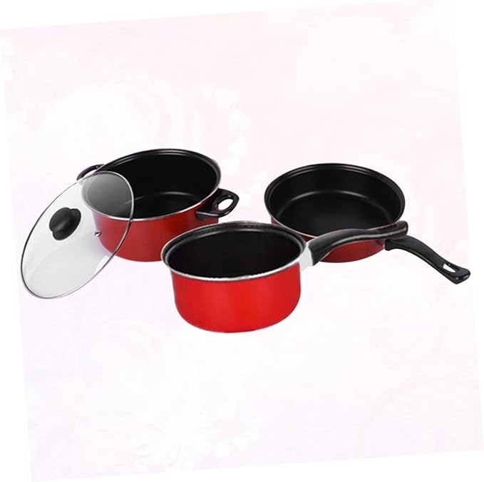 3pcs Cookware Set Kitchen Pots and Pan Induction Kitchen Utensils Fry Pan Milk Frying Nonstick Soup Pots Cooking Stainless Nonstick Frying Non Stick Red