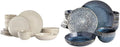 Gibson Elite Matisse 16 Piece Double Bowl Dinnerware Set Service for 4 (16pcs) Taupe and Cobalt Blue
