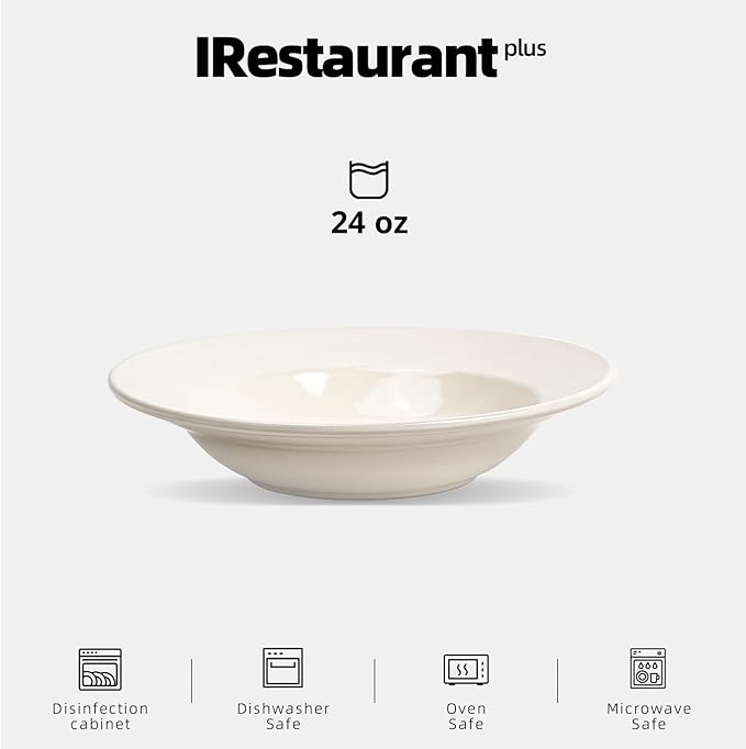 Stoneware Wide Rim Commercial Grade Dinnerware America White Pasta Bowl 24oz Case of 12