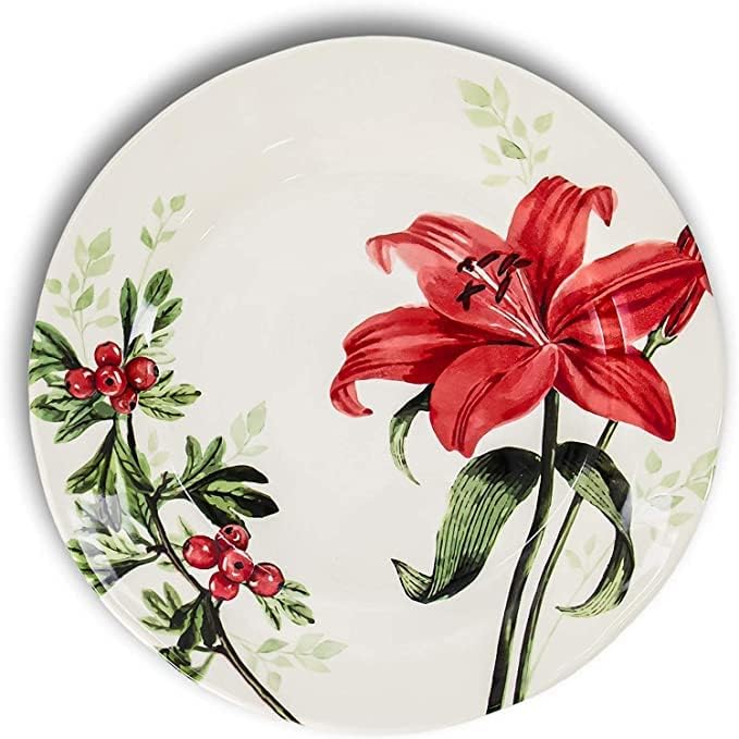 Tudor Royal 12-Piece Round Porcelain Dinnerware Set Service for 6 RosemarySummer Flowers Plates Bowls Dishes Glossy Premium Quality Dish Set Unique Pattern