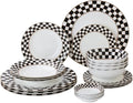 Porlien Checker Pattern 20-piece Round Dinnerware Set for 4 Porcelain Dinner Sets