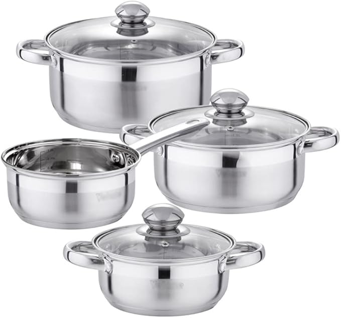 Cooking Pot Frying PanStainless Steel Kitchen Cookware Set 7 Piece Pan Set Pan Frying Pan Casserole with Glass Lid