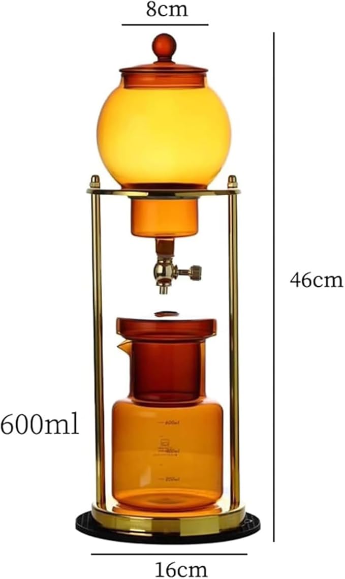 Cold Drip Coffee Maker 600ml Cold Brew Coffee Tower Slow Drip Technology Metal Bracket 600ml Large Capacity Borosilicate Glass Pot for Home Office 4-6 Cups