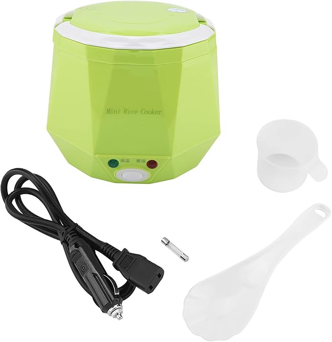 Dioche Multifunctional Electric Rice Cooker and Food Steamer 24V 140W with 1.3L Capacity for Trucks and Home Use Portable White Design (Green)
