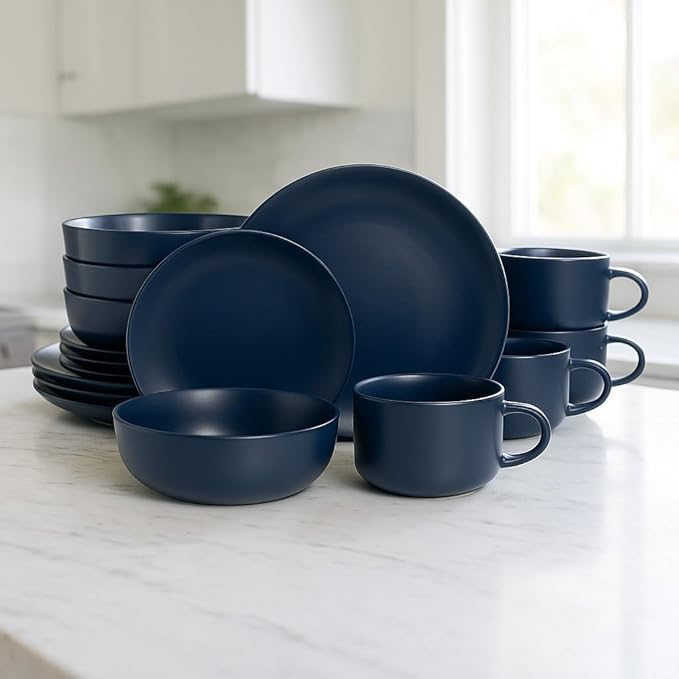 10 Strawberry Street Wazee Matte Coupe Dinnerware Set 16 pc Midnight Blue