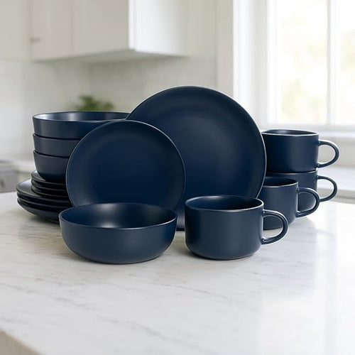 10 Strawberry Street Wazee Matte Coupe Dinnerware Set 16 pc Midnight Blue