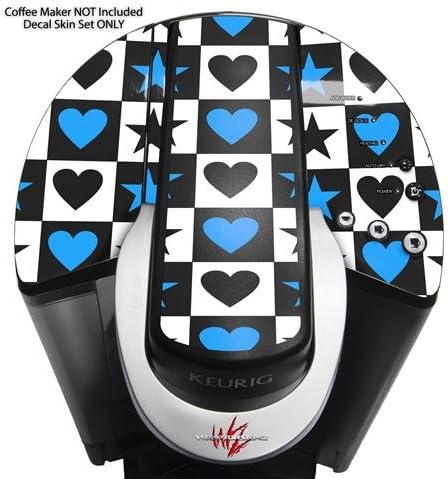 Decal Style Vinyl Skin compatible with Keurig K40 Elite Coffee Makers Hearts And Stars Blue (COFFEE MAKER NOT INCLUDED)