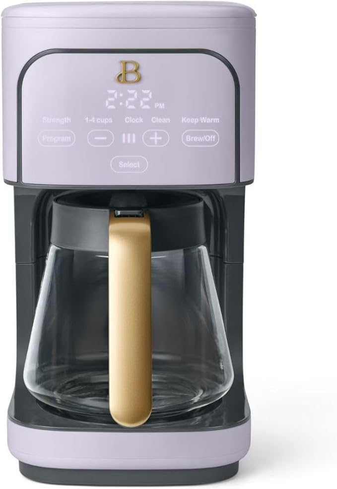B - 12-Cup Programmable Coffee Maker with Touch Controls Auto Brew Timer Reusable Filter Large Glass Carafe Countertop Coffee Machine (Lavender)