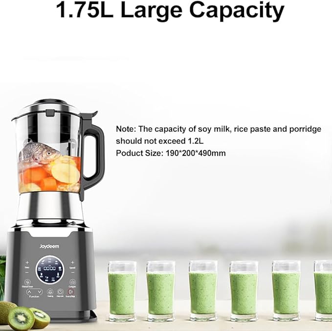 Joydeem Cooking Blender JD-D16 Hot and Cold Blender for Soy Milk &amp Juice Soup Maker with Stew Pot 1.75L(59 Oz) 1200W Black