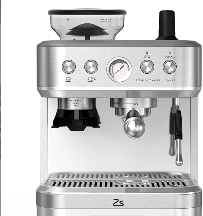 Coffee Maker with Bean Grinder Stainless Steel Body &amp Silver-Plated Basket Drip Coffee Machine for Home &amp Office US Standard