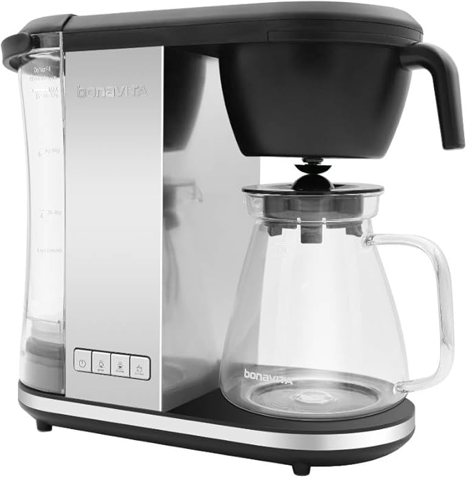 Bonavita Enthusiast 8 Cup Drip Coffee Brewer Pour Over SCA Certified Coffee Machine with Glass Carafe Stainless Steel Panel Removable Reservoir