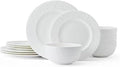 Mikasa Claire Floral Bone China Lightweight Chip Resistant 12 Piece Dinnerware Set Service for 4 White