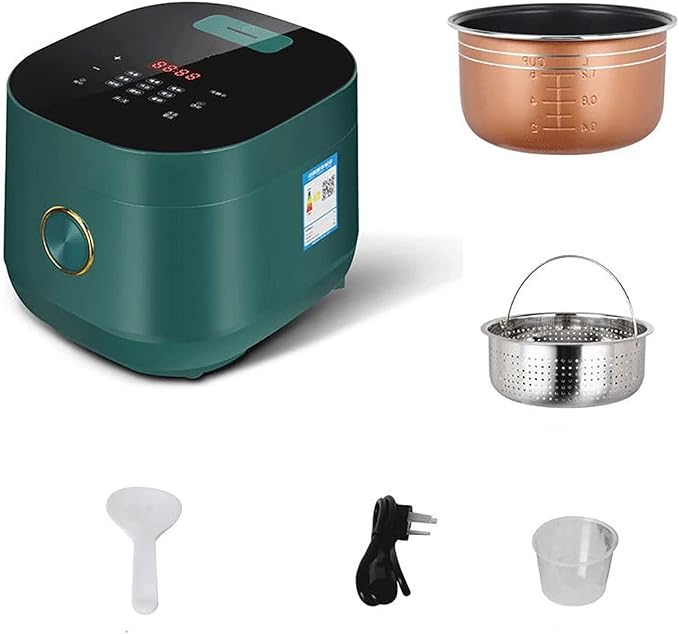 Rice Cooker &amp Low Sugar Drained Rice Pot 3/5L Large Capacity Aluminum Non-Stick Liner for Family Dormitory (White 5L) (Green 3L)