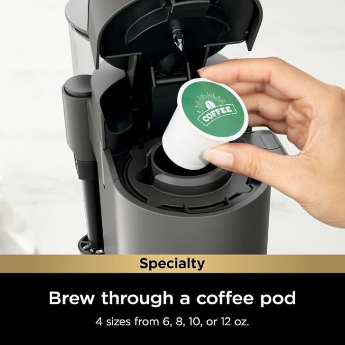 Single-Serve Coffee Maker Pods &amp Grounds 4 Brew Styles: Classic Rich Over Ice Specialty Compact Frother 6-24 oz Brew Sizes Travel Mug Friendly Gray PB050
