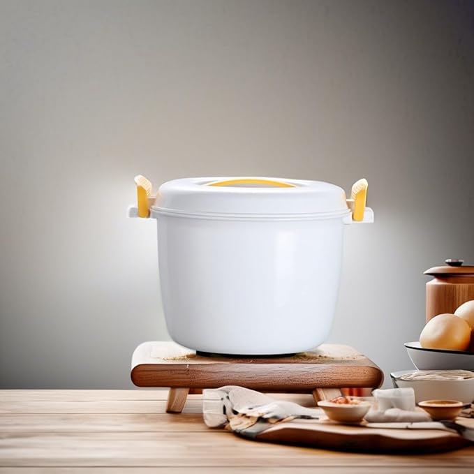 Luxshiny Microwave Rice Cooker 2-Cup Portable Rice Container Food Steamer for Home Cooking Soups Stews Pasta Compact Yellow Kitchen Appliance