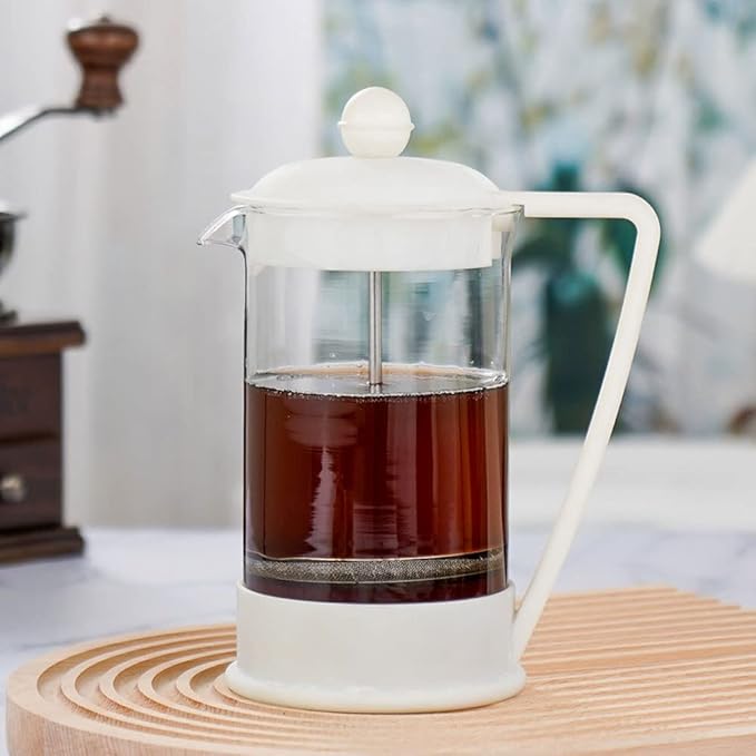 French Press Coffee Maker with Borosilicate Glass Carafe 1000ML White (Color : A)