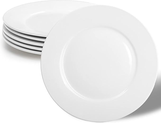 Foraineam White Dinner Plates Set 10 Inch Porcelain Dessert Salad Plate Catering Round Serving Dishes Dinnerware Sets Microwave Oven and Dishwasher Safe Set of 6
