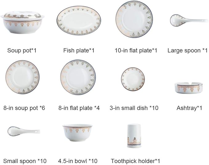 Ceramics Dinnerware Set with 46 PiecesBowl/Dish/Soup Pot/Spoon|Dinner SetsEuropean Gold Pattern Porcelain Combination Set