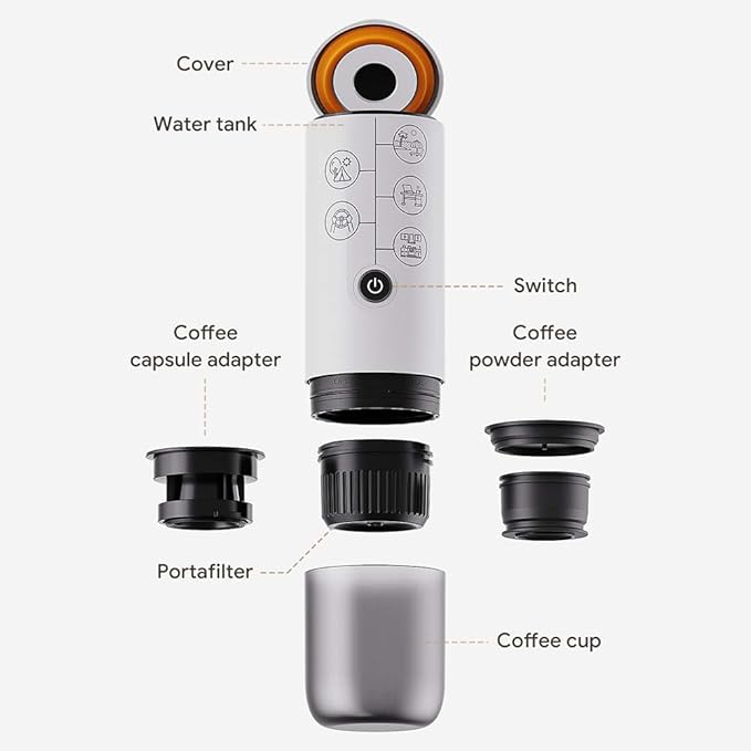 BENFUCHEN 3-in-1 Portable Espresso Machine With NO Heating Function Type-C Charging Electric Espresso Maker 17 Bar Mini Coffee Maker For N ESPRESSO/DolceGustoPods &amp Ground Coffee On the Go Whit