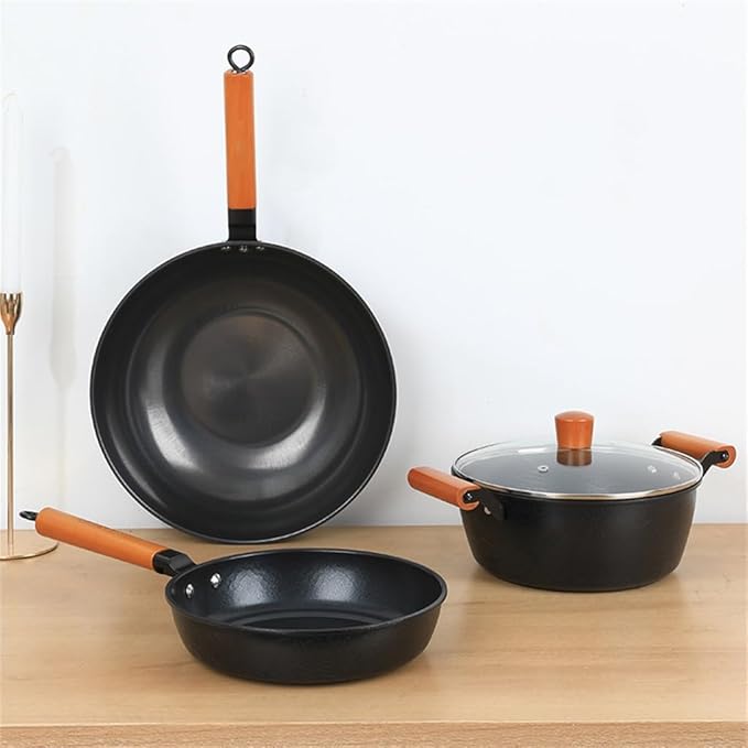 Non-stick Pan Set Flat Frying Pan Wok Saucepan Soup Pot Gift 3 Pieces Camping Kitchen Supplies
