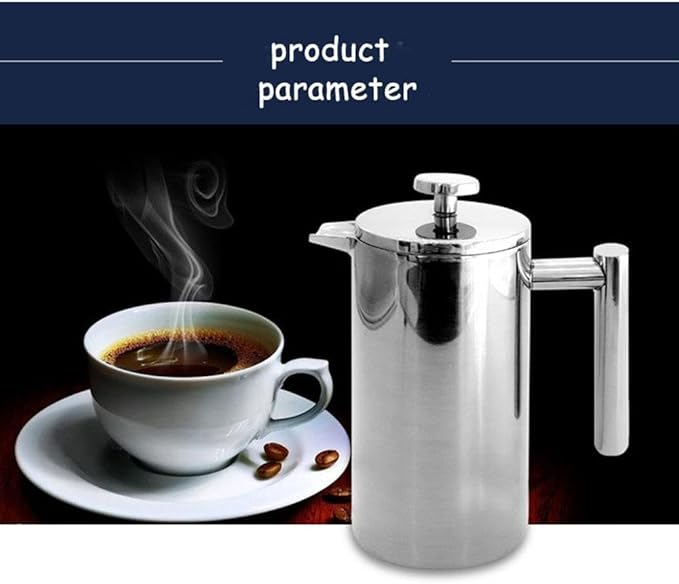 TopHomer French Press Coffee Maker Stainless Steel Insulated Insulation Coffee Maker with U Shape Spout Reusable Filter Basket Dishwasher Safe Silver(1000ml)