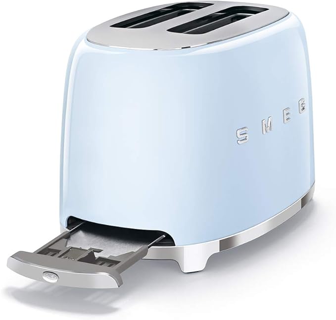 Smeg TSF01PBUS 50's Retro Style Toaster Bundle with Bamboo Tongs - (Pastel Blue) 2 Slice