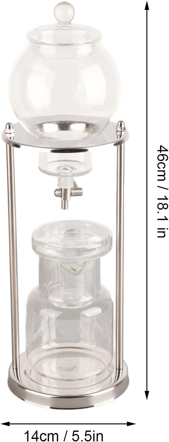 600ml Ice Cold Brew Dripper Coffee MakerCold Brew Drip TowerReusable Glass Cold Brew Maker Filtering Transparent Stainless Steel Stand DIY Ice Coffee Brew Tower