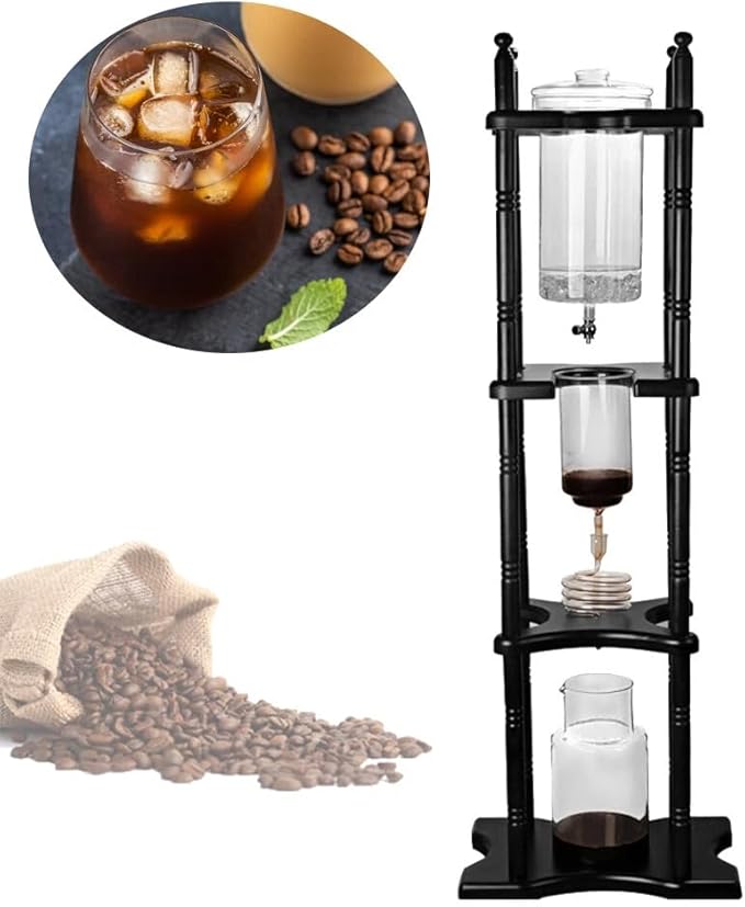 Cold Brew Maker Tower Iced Coffee Maker Cold Brew Coffee Maker 2500ml Vertical Japanese Style Glass Container and Wood Stand 25 Cups With Slow Drip Technology For Home Office Drip Coffee Maker