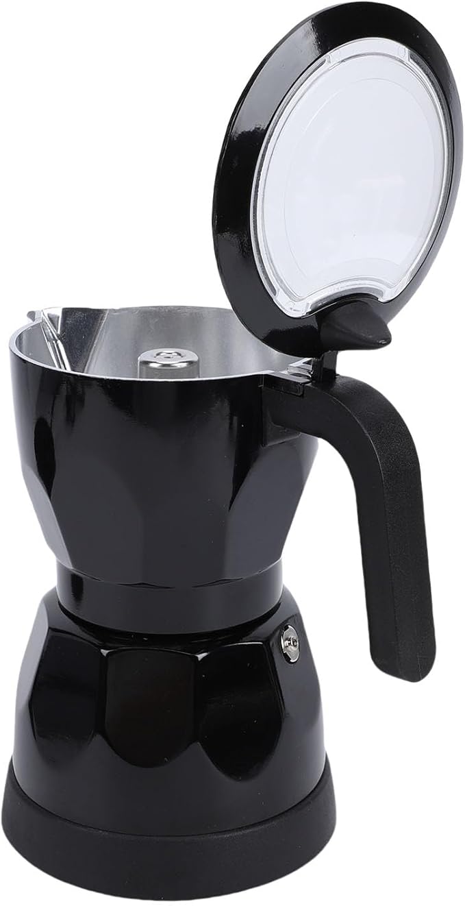 GLOGLOW Electric Coffee Maker 3 Cup Aluminum Mocha Pot for Quick Brewing Compact Design for Home Office and Travel Use Coffee and Tea Supplies (Black)