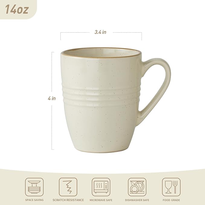 Famiware Jupiter Plates and Bowls Set with Coffee Mugs Set 16 Pieces Dinnerware Sets Vanilla White