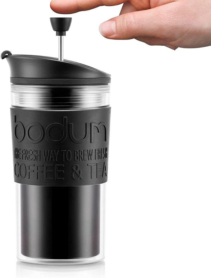Bodum Insulated 11102-01s Piston Cup with Hinged Lid 0.35 Litre Black Transparent Plastic 8.9 cm