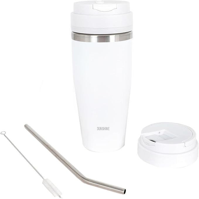 Ice Shave 2-in-1 Stainless Steel Vacuum Tumbler &amp Cordless Blender - 28oz Leak Resistant Cold 24Hrs/Ice 2 Days 120 Watts with Waterproof Charging - For Smoothies Home/Office/Car White