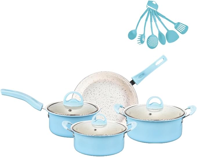 Non Stick Pots and Pans Set 13 Piece Kitchen Utensil Set Kitchen CookwareBlack13 Piece-Blue-13 Piece