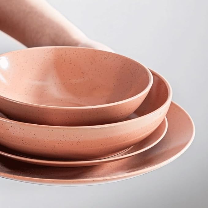 16 Piece Embossed Stoneware Tableware Set with Dinner/Dessert/Soup Plate Bowl Service for 4 Person
