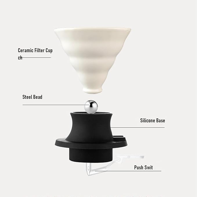 MAVIS LAVEN Ceramic Pour Over Coffee Dripper Heat Proof Immersion Coffee Maker with Built in Switch Valve for Home Office Travel (White Black)