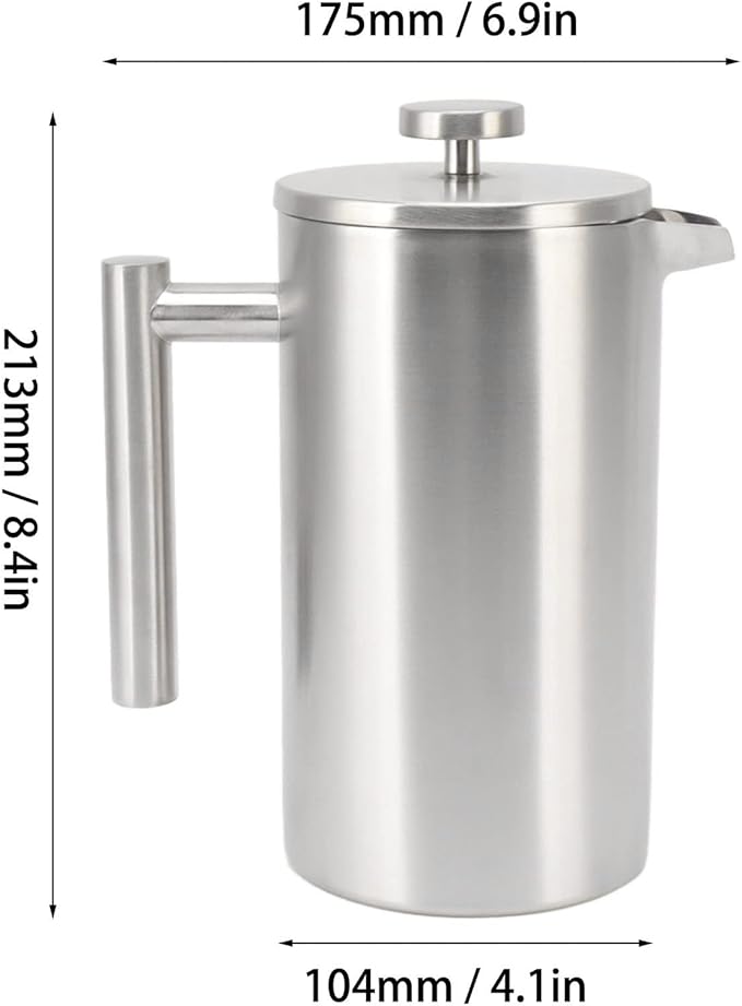 French Press Coffee Maker304 Grade Stainless Steel Coffee PressFrench Press Coffee Maker with Filter Double Wall Insulated Rust Proof Dishwasher Safe 1L