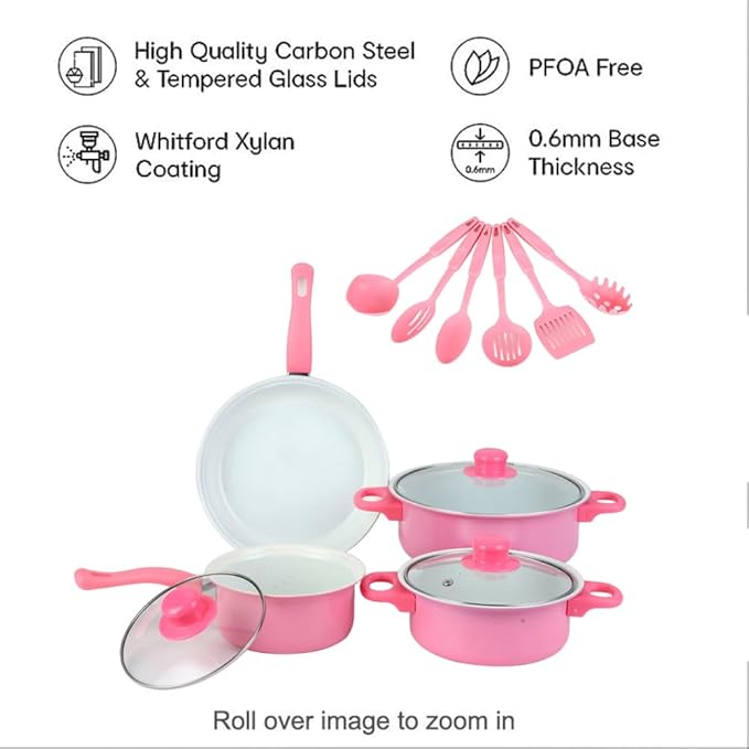 13 Piece Set Cookware Set Non-Stick Portable Lightweight Iron Pots and Pans with Glass Lids and Nylon Utensils for Outdoor Camping Picnic Travel Cookware