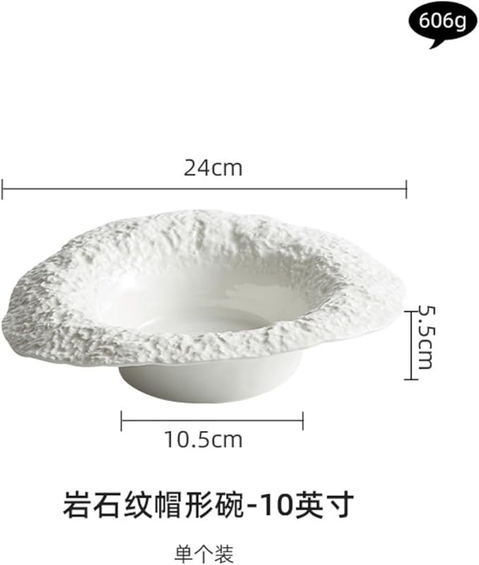 Thcbme 岩石纹帽子碗意面盘陶瓷沙拉盘子家用汤盘深盘高级感餐盘/Handpainted Plates and Bowls Set Ceramic Dinnerware Sets/10英寸岩石纹帽形碗