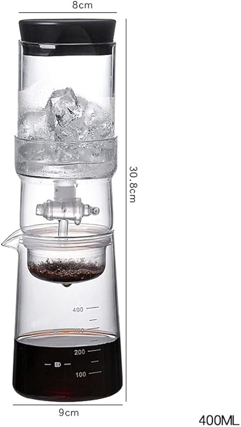 Habiba Iced Drip Coffee Maker Portable Cold Brew Coffee Maker Siphon Coffee Maker with Reusable Filter 400ml/13.5oz Borosilicate Glass Coffee Maker Reusable