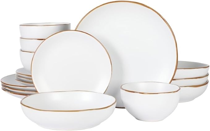 Gibson Home Hazeltine 16-Piece White Stoneware Dinnerware Set – Plates and Bowls Durable Ceramic Kitchen Dinner Set