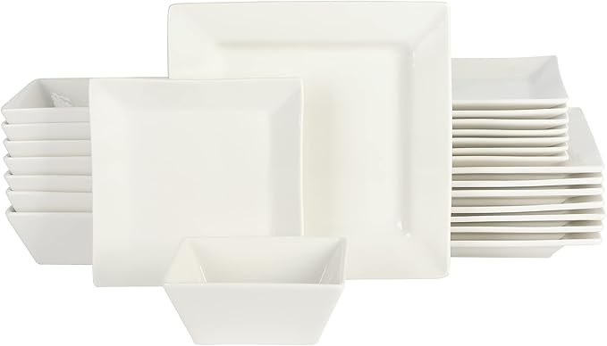 Gibson Home Zen Buffet Hard Square Porcelain Chip and Scratch Resistant Dinnerware Set White Service for 8 (24pcs)