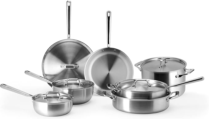 Misen 5-Ply Stainless Steel Cookware Set - Versatile Dishwasher Safe - 12-Piece Set - 10 Skillet 12 Skillet 3 QT Saute Pan &amp 6 QT Rondeau + Lids 2 QT &amp 3 QT Saucier + Lids 8 QT Stockpot