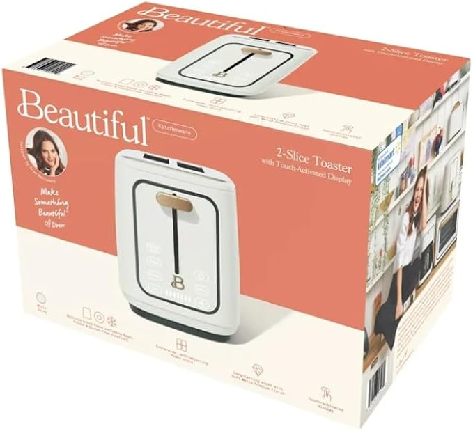 Drew Barrymore White Icing 2 Slice Toaster with Touch-Activated Display