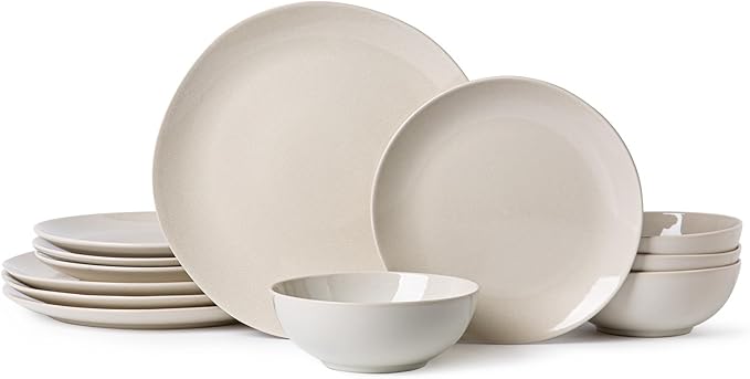 Ceramic Dinnerware Sets for 412 Pieces Plates and Bowls Sets Plates Pasta Bowls Soup Bowls Modern Stoneware Dishes Reaction Glaze (White)