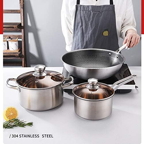 3pcs/Set Stainless Steel Cookware Set Flat Bottom Frying Pan Soup Pot Milk Pot Kit Cooker Cooking Pan for Home