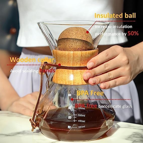 Pour Over Coffee Maker With Wood Sleeve27oz/800mlPour Over Coffee DripperPour Over Coffee Maker Set With Cork Stopper (27oz/800ml)